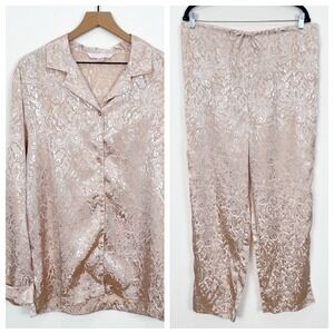 Vtg Victorias Secret Pajama Set Womens Large Pink Y2K Coquette‎ Cottagecore 2001